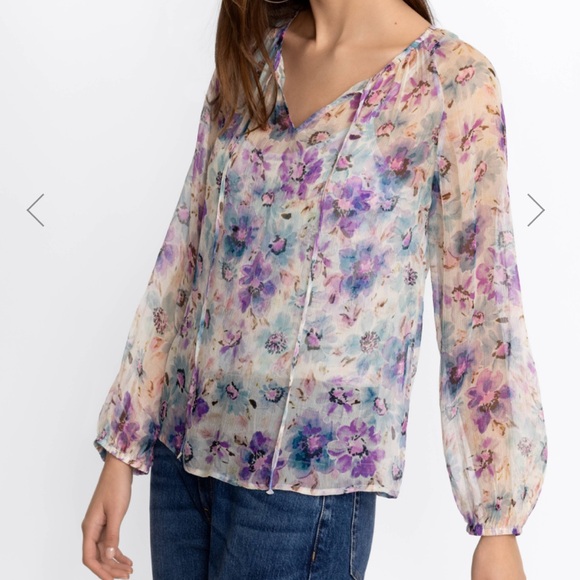 Johnny Was Silk Floral Glinda Peasant Top - Picture 6 of 13